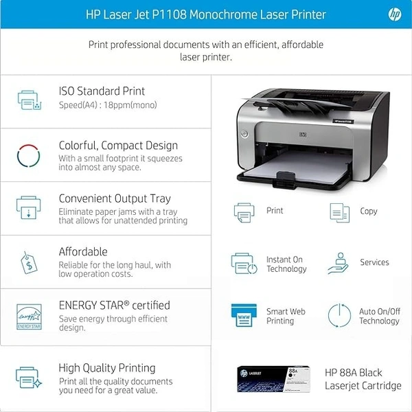 LASERJET- HP Laserjet Pro P1108 Plus Single Function Monochrome Laser Printer