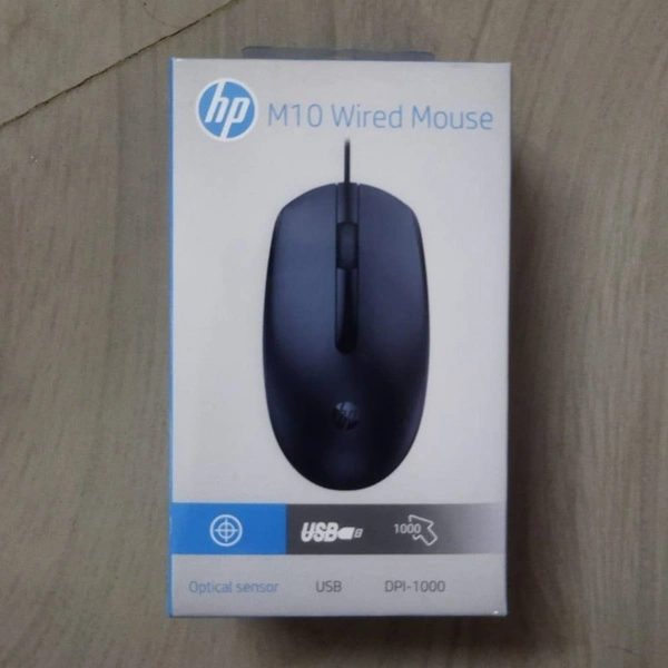 MOUSE- WIRED- HP M10 Wired USB Mouse with 3 Buttons High Definition 1000DPI Optical Tracking and Ambidextrous Design