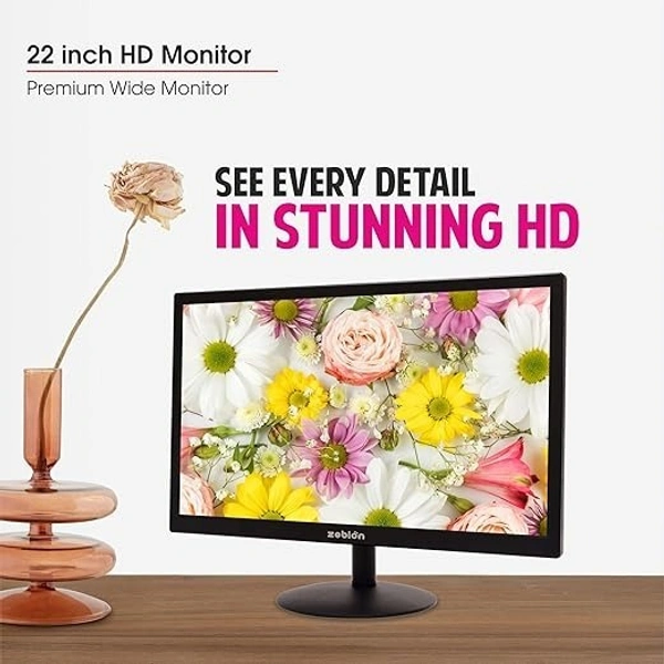SIZE- 22"- Zebion LED Monitor with 22 HD with Supporting HDMI& VGA Input, Glossy Panel, Slim Feature and Wall mountable Monitor with high Feature