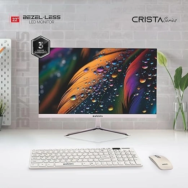 SIZE- 22"- Zebion FHD Led Frameless Monitor Crista Series, IPS Panel, 1920x1080 Pixel with Max Resolution, HDMI, VGA, Wall Mountable, Fast Response Time, 3 Year Warranty (22-Inch, 75Hz)