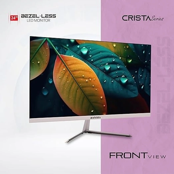 SIZE- 24"- Zebion FHD Led Frameless Monitor Crista Series, IPS Panel, 1920x1080 Pixel with Max Resolution, HDMI, VGA, Wall Mountable, Fast Response Time, 3 Year Warranty (24, 75Hz)