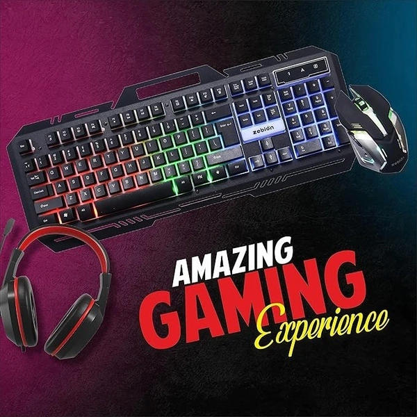 COMBO- WIRED- GAMING- Zebion Ninja Gaming Keyboard and Mouse Combo,Braided Cable,Durable Metal Body,Multimedia Keys and Gaming Mouse with 6 Buttons, Multi-Color LED Lights, High-Resolution Sensor with 3200 DPI (Black)
