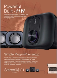 SPEAKERS- FINGERS StereoBeats 2.1 Channel Multimedia Wired Speaker (USB Powered with 3.5 mm stereo input | Powerful 11 Watts | for Computer PCs & Laptops) - Rich Black