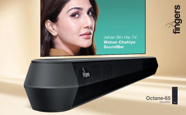 SPEAKERS- FINGERS Octane-65 Multimedia Sound Bar with Powerful 65 Watts, 2.0 Channel, Bluetooth, USB, AUX, Optical, HDMI ARC, Wall Mountable & Remote Control