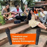 SPEAKERS- FINGERS 2Mic-Karaoke Portable Speaker with 2 Wireless Mics (RGB Lights, 6-Hour Playback, 24 W Intense Bass, Bluetooth® | USB | MicroSD | FM Radio) – Rich Black