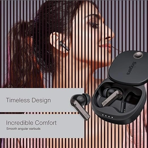 EARBUDS- FINGERS Mesmeric TWS Earbuds Immersive Sound with 10 mm Deep bass Drivers, 60 Hours Playtime, Built-in Quad Mics, SNC™ Technology, Quick Charge Type-C Fast Charging (Gun Metal + Black)