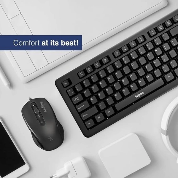 COMBO- WIRED- FINGERS FusionCombo Wired USB Keyboard and Mouse Set (Instant Access with 14 Quick Soft Touch Keys & Rupee Key)