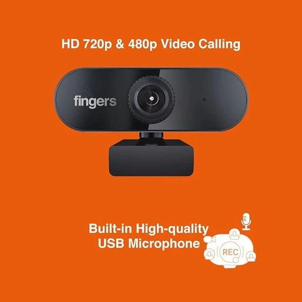 CAMERA- USB- FINGERS 720 Hi-Res Webcam with 720p Wide Angle Lens and Built-in Mic for PC Desktops and Laptops - HD Video Calling & Recording with up to 1280 x 720 Pixels