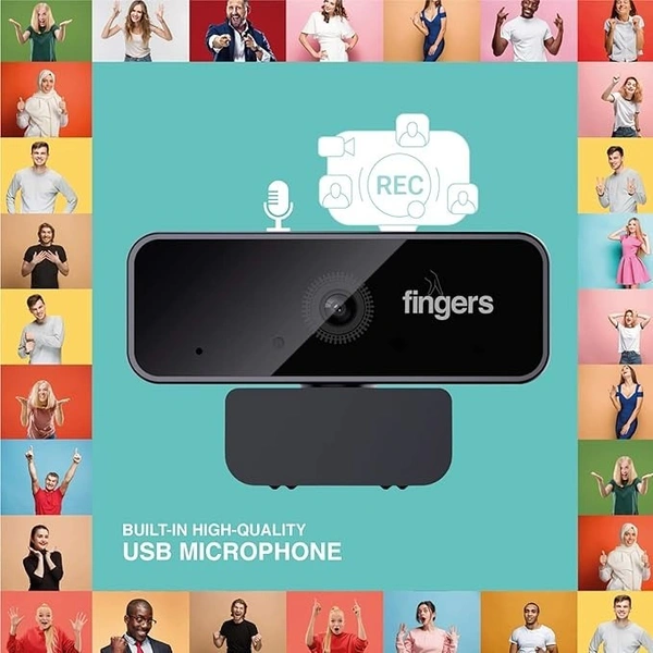 CAMERA- USB - FINGERS 1080 Hi-Res Webcam with 1080p wide angle lens and built-in Mic for PC Desktops and Laptops - HD Video Calling & Recording with up to 1920 x 1080 pixels