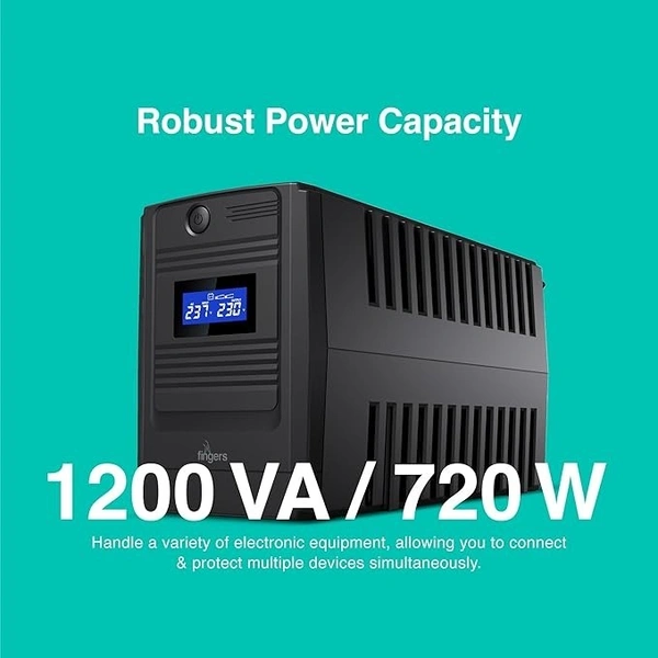 UPS- ADVANCED- FINGERS FR-1250LCD Line Interactive UPS (High power capacity 1200 VA / 720 W, 33% Faster recharge, Multi-function real-time LCD Display)