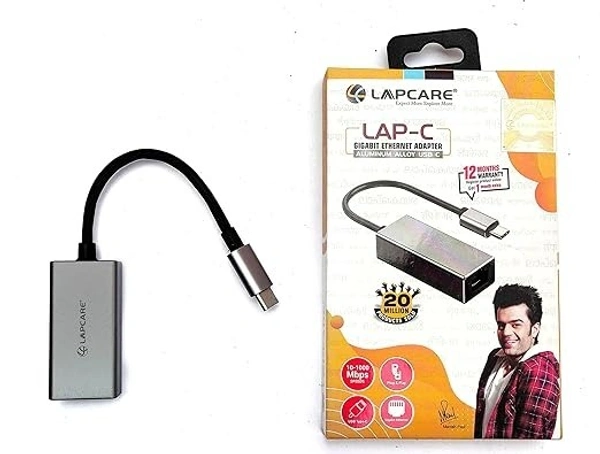 TYPE C TO ETHRNET/LAN- LAPCARE- Lapcare USB C to Ethernet, Type-C (Thunderbolt 3 Compatible) to RJ45 Gigabit LAN Network Adapter,Compatible with MacBook Pro, iPad Pro/MacBook Air 2018, Surface Book 2,Dell XPS 13/15,Sliver- 1 Year Warrenty