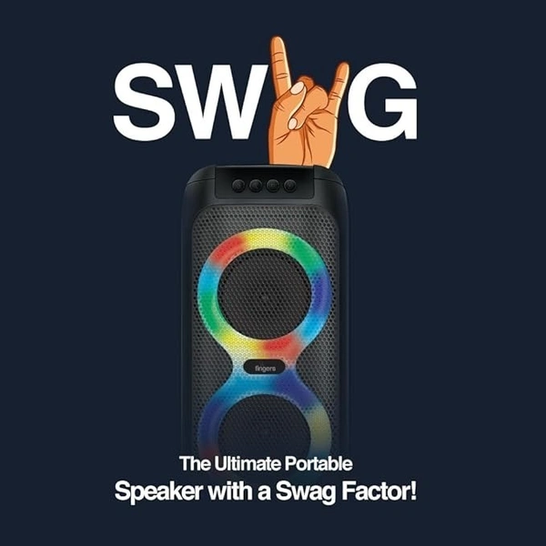 SPEAKERS- FINGERS Swag5 Bluetooth Portable Speaker (with RGB lights, 10 W Deep Bass, FM, USB, MicroSD, AUX, Mic in (6.35 mm), Multi-point Technology, Provisional Slot for Wired/Wireless Mic)