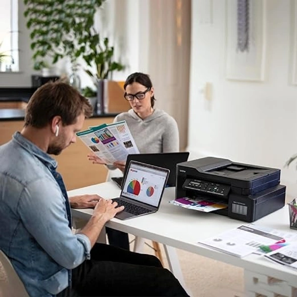 TANK SYSTEM- Brother DCP-T820DW Printer - Auto Duplex Printing, Print, Scan, Copy, ADF, WiFi/LAN/USB, Print Up To 15K Pages In Black And 5K In Color Each For (CMY),