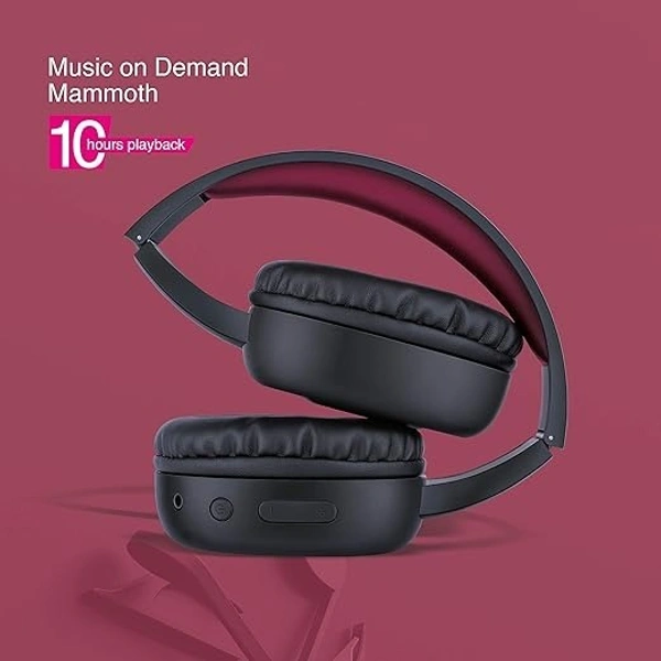 HEADPHONES- FINGERS Rock-n-Roll Lounge Wireless Headset with 10 hours playback, club-like Bass and built-in Mic [Bluetooth | FM Radio | Aux] (Rich Black + Wine)