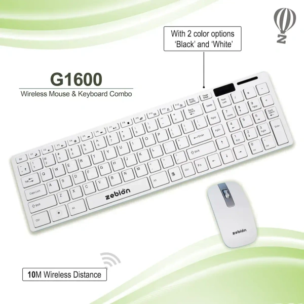 COMBO- WIRELESS- ZEBION G1600 Wireless Keyboard Mouse Combo with Nano Receiver, Slim,Elegant and Ergonomic chiclet Design, Tested with Over 15 Million keystrokes and clicks,1000 DPI,Durable Body (Black)