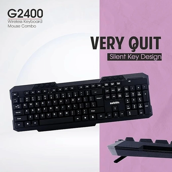 COMBO- WIRELESS- ZEBION G2400 Wireless Keyboard Mouse Combo with Nano Receiver, Tested with Over 1 Billion keystrokes and clicks,Durable Body, Multimedia Keyboard, Adjustable DPI, 1 Year Warranty, Black Color