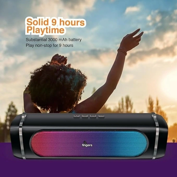 SPEAKERS- FINGERS SoundPower-20 Bluetooth Portable Speaker with Powerful 20 W Deep Bass, Mesmerizing RGB lights, 9-hour Playtime, Free Carry Strap, Built-in Mic (Black)