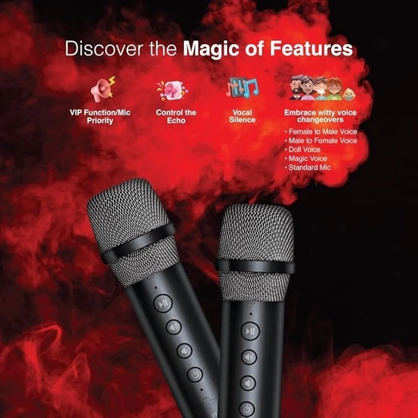 SPEAKERS- FINGERS 2Mic-GrooveBox Portable Speaker with 2 Wireless Mics (6.5 -Hour Playback, 20 W Intense Bass, Recording Feature, Bluetooth® | USB | MicroSD | FM Radio | AUX) – Rich Black