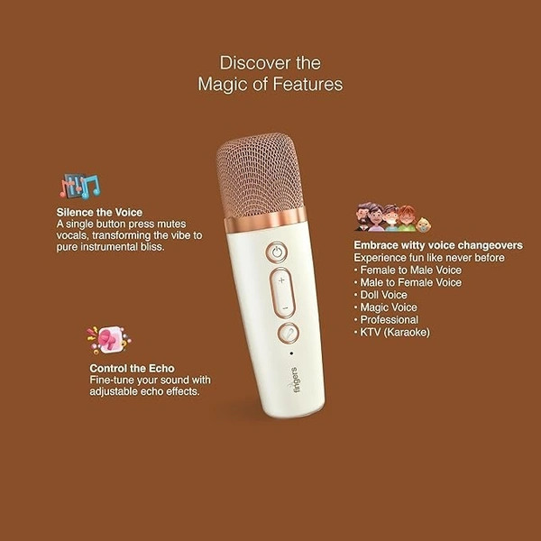 SPEAKERS- FINGERS SoloKaraoke Portable Speaker with Wireless Mic (Intelligent DSP Chip for Optimized Sound, 4-hour Playback, Bluetooth® | USB | MicroSD | AUX | FM Radio) - Ivory