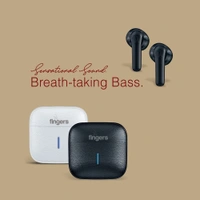 EARBUDS- FINGERS Go-Posh Truly Wireless in Ear Earbuds [25 Hours Total Playback, Built-in Mic with SNC™ (Surround Noise Cancellation) Technology, Voice Assistant, Touch Controls] (Luxe Black)