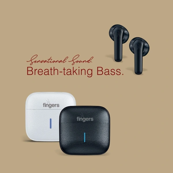 EARBUDS- FINGERS Go-Posh Truly Wireless in Ear Earbuds [25 Hours Total Playback, Built-in Mic with SNC™ (Surround Noise Cancellation) Technology, Voice Assistant, Touch Controls] (Luxe Black)