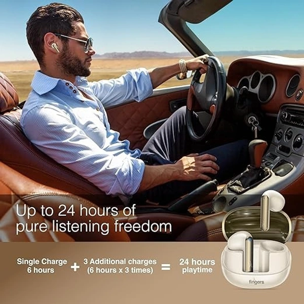 EARBUDS- FINGERS Hi-Class TWS Earbuds - Classy | High-Class Sound, 24 Hours Playtime, Surround Noise Cancellation, Dual Language Voice Prompts, Intuitive Touch Controls (Champagne + Ivory White)