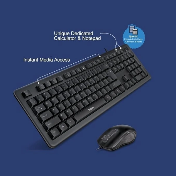 COMBO- WIRED- FINGERS FusionCombo Wired USB Keyboard and Mouse Set (Instant Access with 14 Quick Soft Touch Keys & Rupee Key)