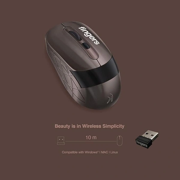 MOUSE- WIRELESS- FINGERS AeroGrip Wireless Mouse with 2.4 GHz USB Receiver (Compatible with Windows, Mac & Linux | Ambidextrous)