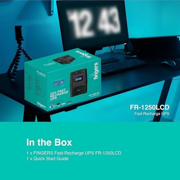 UPS- ADVANCED- FINGERS FR-1250LCD Line Interactive UPS (High power capacity 1200 VA / 720 W, 33% Faster recharge, Multi-function real-time LCD Display)