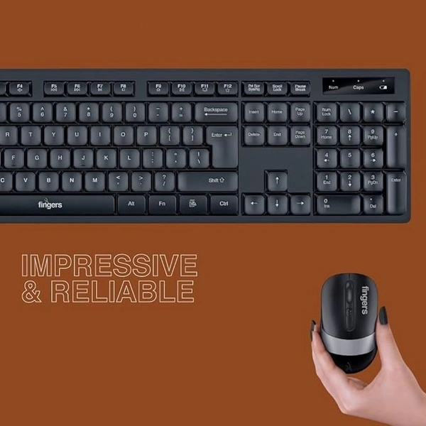 COMBO- WIRELESS- FINGERS AeroClicks Combo Wireless Keyboard and Mouse Set (Optical | 2.4 GHz Nano USB Receiver | Smart Link Auto-Connect | Windows®, macOS, Linux Compatible)