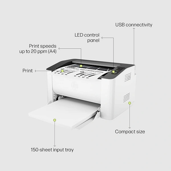 SKU-0499/ HP Laser 1008W Printer, WiFi Print Option/ Single Function, Print, Hi-Speed USB 2.0, Up to 21 ppm, 150-sheet Input Tray, 100-sheet Output Tray, 10,000-page Duty Cycle, 1-Year Warranty, Black and White, 714Z8A