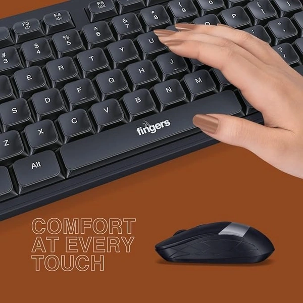 COMBO- WIRELESS- FINGERS AeroClicks Combo Wireless Keyboard and Mouse Set (Optical | 2.4 GHz Nano USB Receiver | Smart Link Auto-Connect | Windows®, macOS, Linux Compatible)