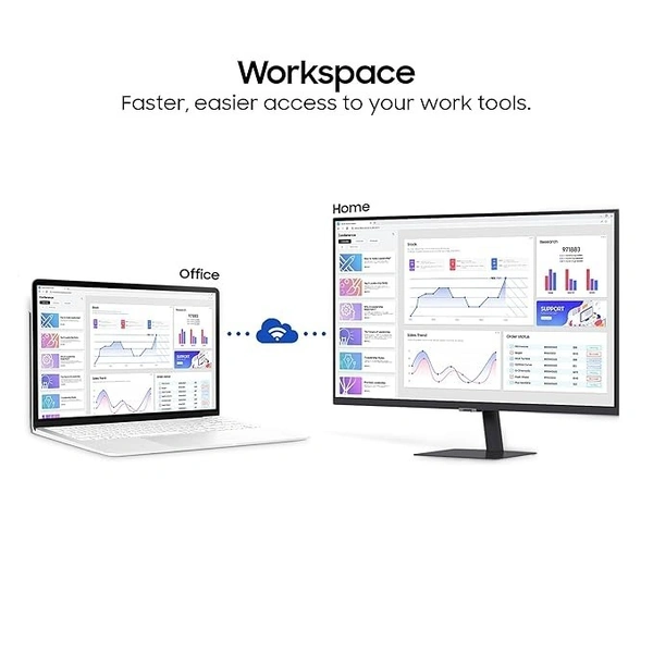 SKU-0557/ SIZE- 27" -Samsung 27" (68.6cm) M5 Smart Monitor with Smart TV Experience|FHD 1920 x 1080|Bezeless|OTT Apps|IoT Hub|Office 365|Workout Tracker|Speakers|Remote|Wi-Fi|Bluetooth|LS27DM500EWXXL|Black