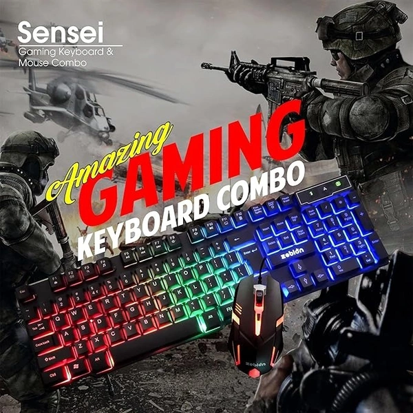 COMBO- WIRED- GAMING- ZEBION Sensei Wired Gaming Keyboard Mouse Combo with RGB Lights, The Backlit Keys are Bright and Sharp, Adjustable DPI with Color Changing RGB Light, Durable Body, 1 Year Warranty