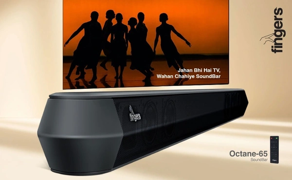 SPEAKERS- FINGERS Octane-65 Multimedia Sound Bar with Powerful 65 Watts, 2.0 Channel, Bluetooth, USB, AUX, Optical, HDMI ARC, Wall Mountable & Remote Control