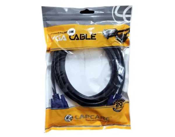 VGA CABLE- 5 MTR- LAPCARE- Lapcare Premium VGA Cable, 15Pin Male to Male (5 M)-Black- 1 Year Warrenty