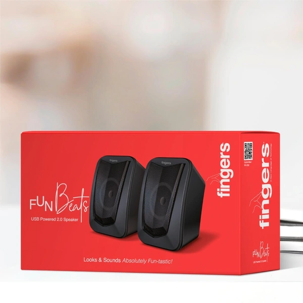 SPEAKERS- FINGERS FunBeats USB Multimedia Speaker (6 W 2.0 channel | Volume Controller | Powerful Bass | Black Standard)