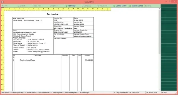 Automobile Service Invoice in Tally - Single User & Multi User - Both