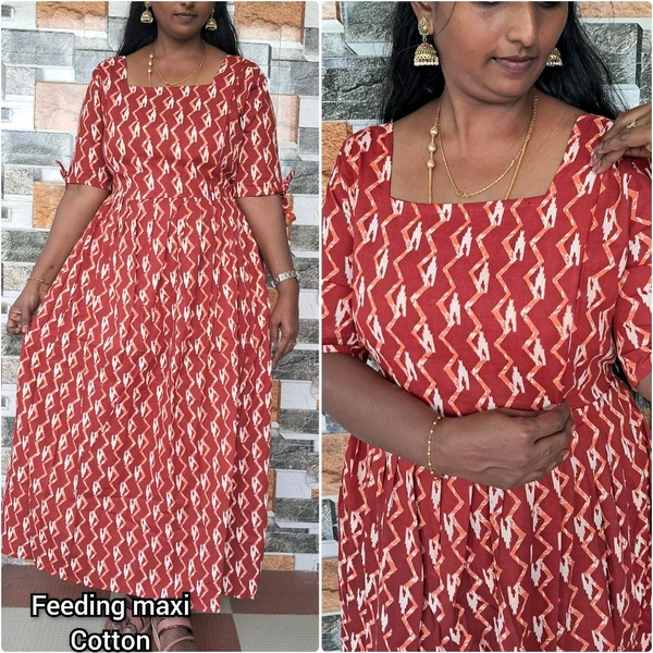 Cotton Feeding Kurti - Red Orange, L