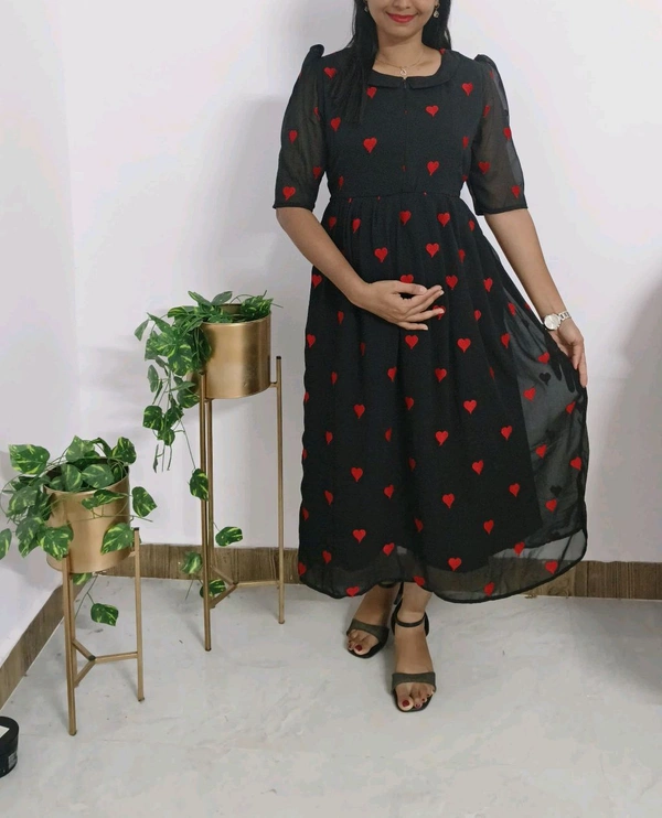 Center Zip Feeding  & Non Feeding Kurti - Black, M