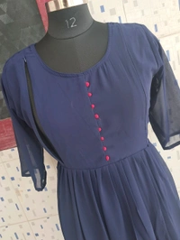 Blue Lotus-Georgette Feeding Kurti - Dark Blue, L