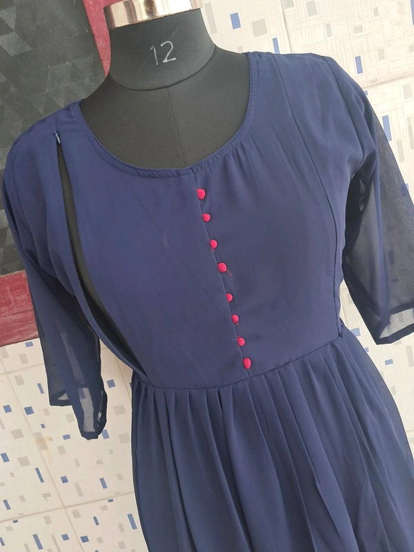 Blue Lotus-Georgette Feeding Kurti - Dark Blue, L