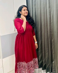 Ruby Red-Georgette Feeding Kurti - Red, L