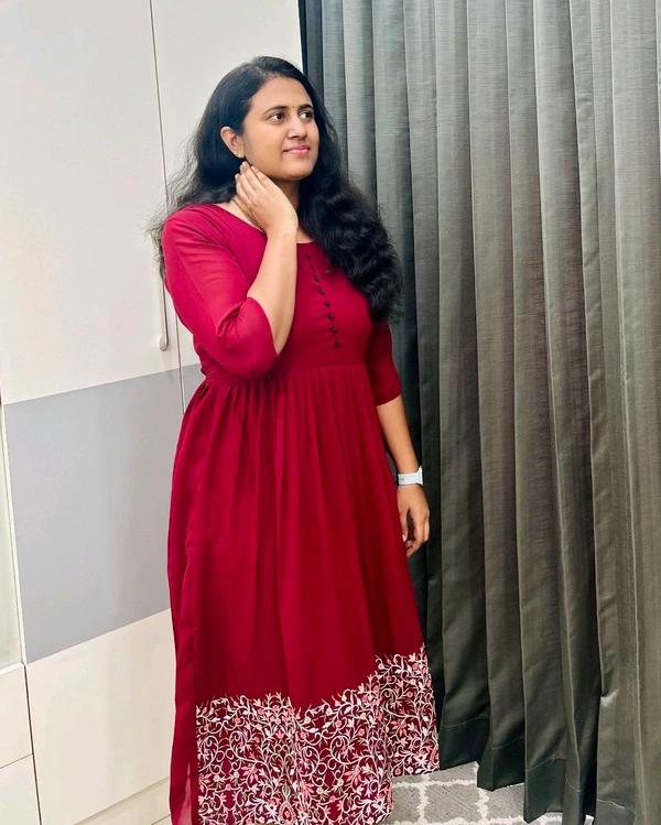 Ruby Red-Georgette Feeding Kurti - Red, L