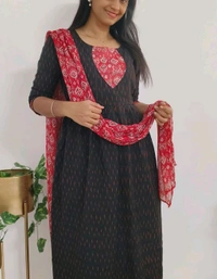 Ikkat Kurti With Shawl - Black, Xxl
