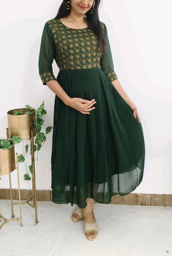 Embroidery-Georgette Feeding Kurti - Kaitoke Green, Xl