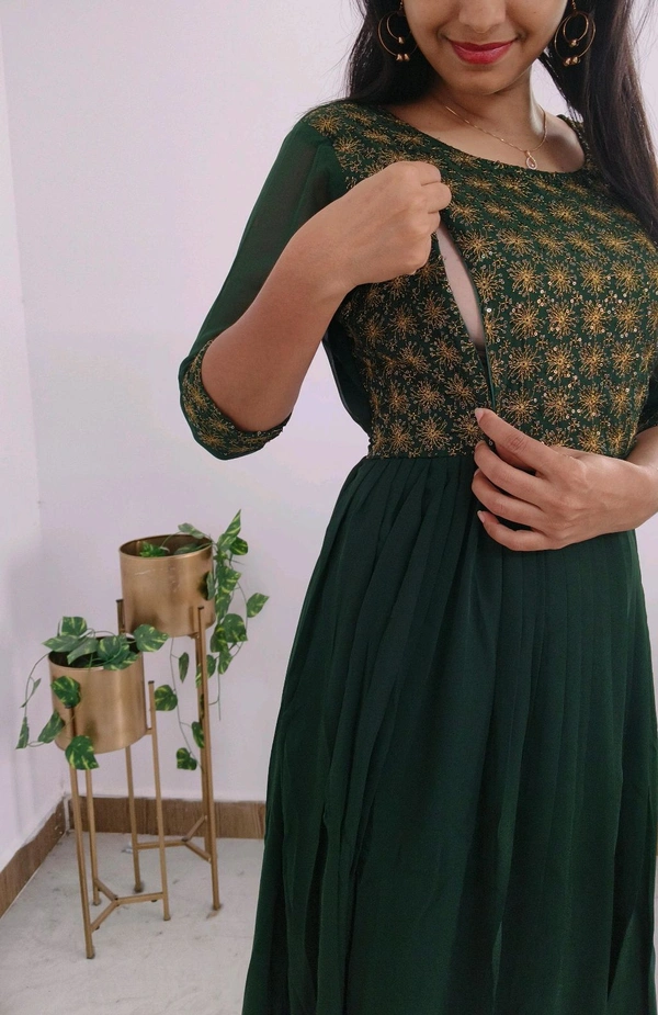 Embroidery-Georgette Feeding Kurti - Kaitoke Green, Xl