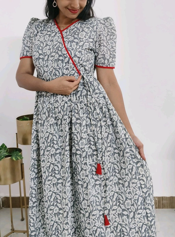 Grey Mist-Cotton Feeding Kurti - Nobel, L