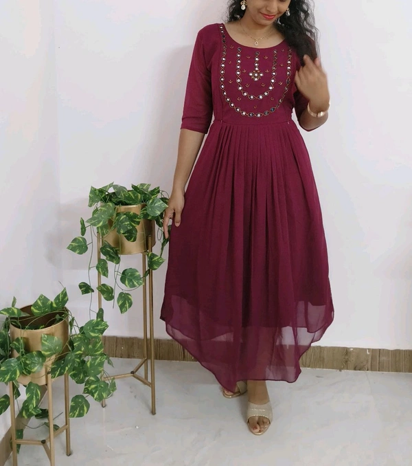Rich Ruby-Party Wear Maternity Kurti - L, Purple