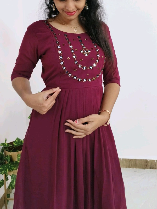 Rich Ruby-Party Wear Maternity Kurti - Xl, Purple